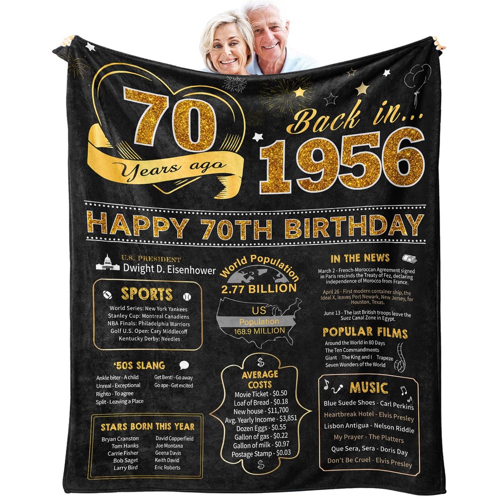 70th Birthday Gifts for Women Men, Birthday Gifts for 70 Year Old Woman Man, 70th Men Birthday Gift Ideas Throw Blanket 60 x 50 Inch, 1956 Birthday Gifts for Women Men, 70 Year Old Birthday Gifts