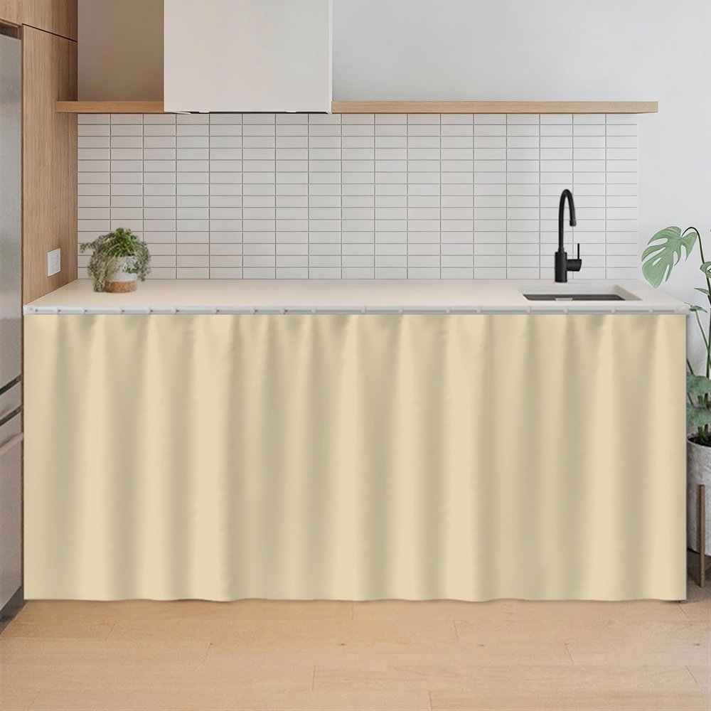 SK Studio Short Curtains for Kitchen, Privacy Cabinet Curtain Dust-Proof Window Shades Doorway Curtain for Closet Storage Room Beige, 39.4" W x 39.4" H