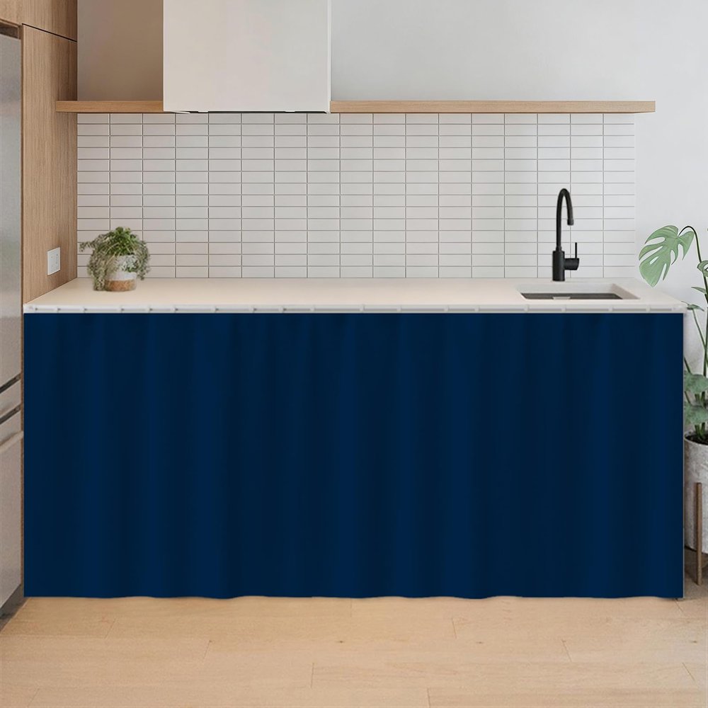 SK Studio Short Curtains for Kitchen, Privacy Cabinet Curtain Dust-Proof Window Shades Doorway Curtain for Closet Storage Room Dark Blue, 39.4" W x 39.4" H
