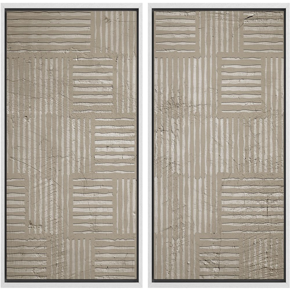 IDEA4WALL Framed Canvas Print Wall Art Set Geometric Tan Square Line Collage Abstract Shapes Illustrations Modern Art Decorative Bohemian Calm/Zen for Living Room, Bedroom, Office - 16"x24"x2 White