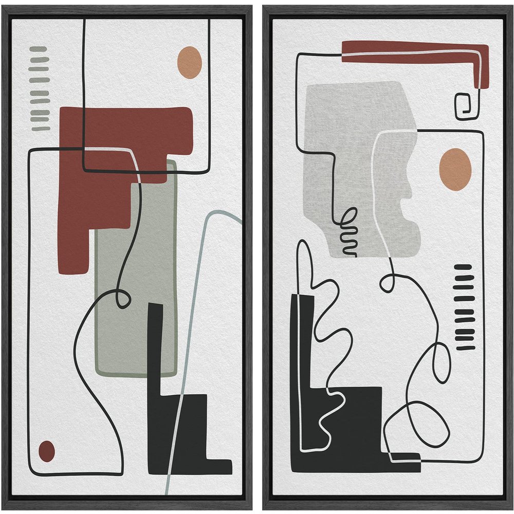 IDEA4WALL Framed Canvas Print Wall Art Set Geometric Mid-Century Landscape Abstract Shapes Illustrations Modern Art Decorative Bohemian Calm/Zen for Living Room, Bedroom, Office - 16"x24"x2 Black