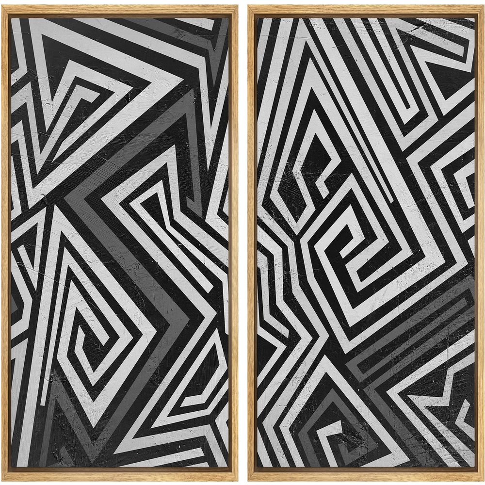 IDEA4WALL Framed Canvas Print Wall Art Set Geometric Dark Graffiti Street Art Abstract Shape Illustrations Modern Art Decorative Bohemian Calm/Zen for Living Room, Bedroom, Office - 16"x24"x2 Natural