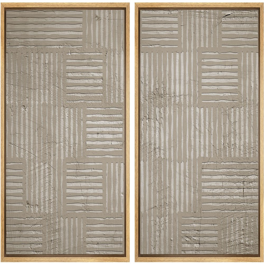 IDEA4WALL Framed Canvas Print Wall Art Set Geometric Tan Square Line Collage Abstract Shapes Illustrations Modern Art Decorative Bohemian Calm/Zen for Living Room, Bedroom, Office - 16"x24"x2 Natural