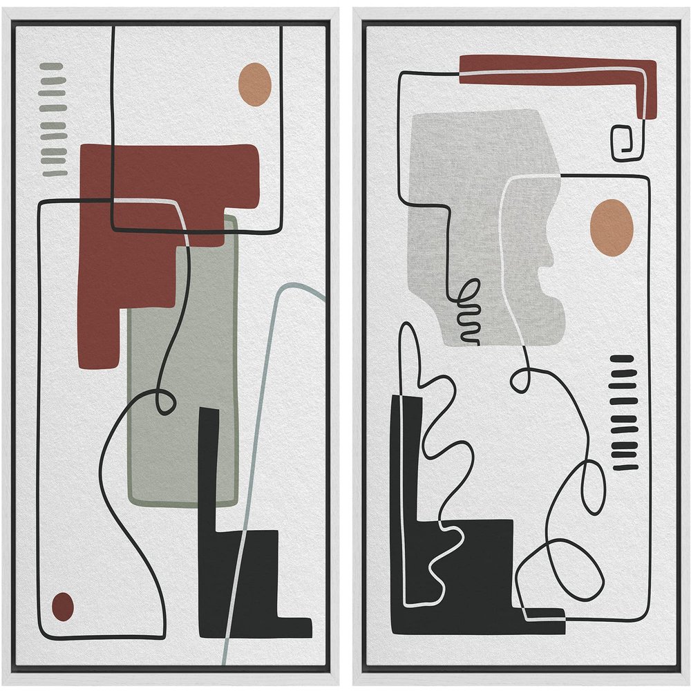 IDEA4WALL Framed Canvas Print Wall Art Set Geometric Mid-Century Landscape Abstract Shapes Illustrations Modern Art Decorative Bohemian Calm/Zen for Living Room, Bedroom, Office - 16"x24"x2 White