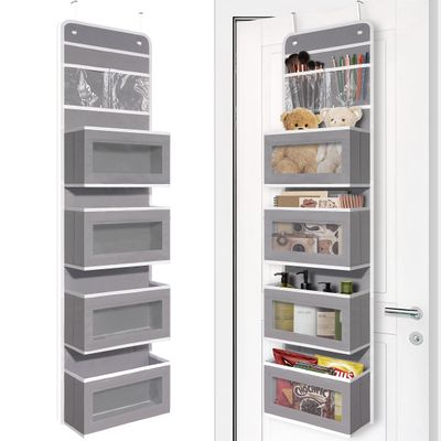 GCreation Over Door Organizer for Bedroom Bathroom Pantry, 5 Shelf Gray