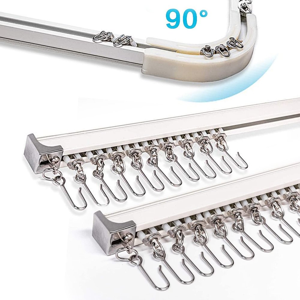 6ft-12ft Upgraded Aluminum Curtain Track, Ceiling or Wall mount, Curtain Rail System with 90 Degree Corner Bends, Windows and Room Divider Ceiling Track set with Runners and Hooks(White)