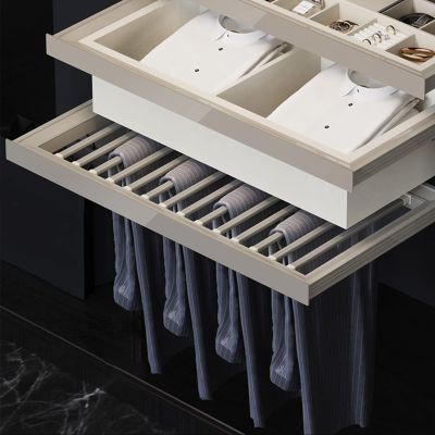 JIAOCKJIAO Adjustable Pull Out Pants Rack Large Size, Rectangle Pull Out Trousers Rack, Damping Rail, Extendable Pull Out Closet Rod for Space Saving and Storage