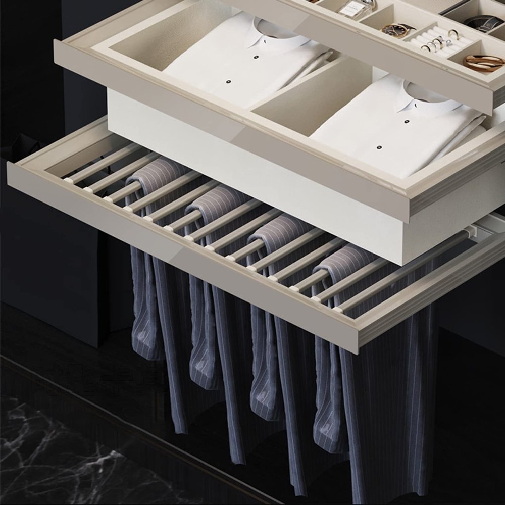 JIAOCKJIAO Adjustable Pull Out Pants Rack Large Size, Rectangle Pull Out Trousers Rack, Damping Rail, Extendable Pull Out Closet Rod for Space Saving and Storage