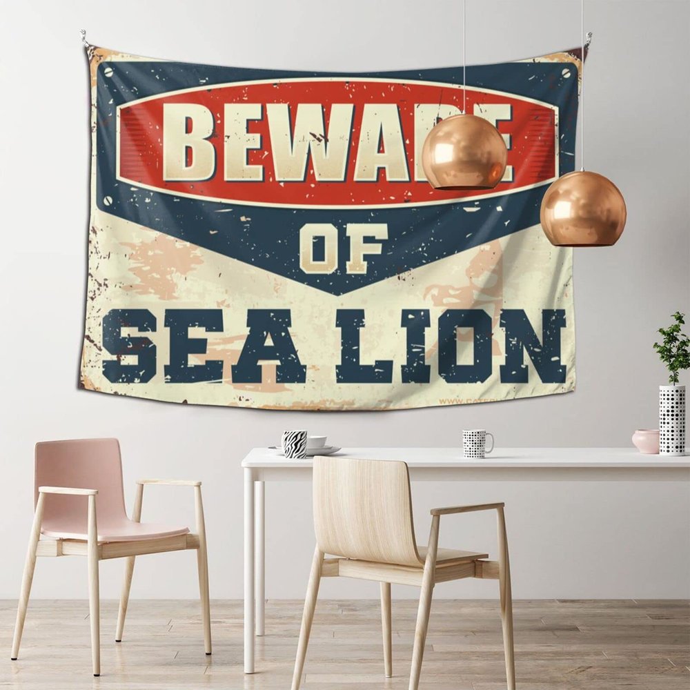 gaeruite Men Cave Decor Beware of Sea Lion Tapestry Wall Decorations Bed Room. Decorations (Size : 75X100CM)