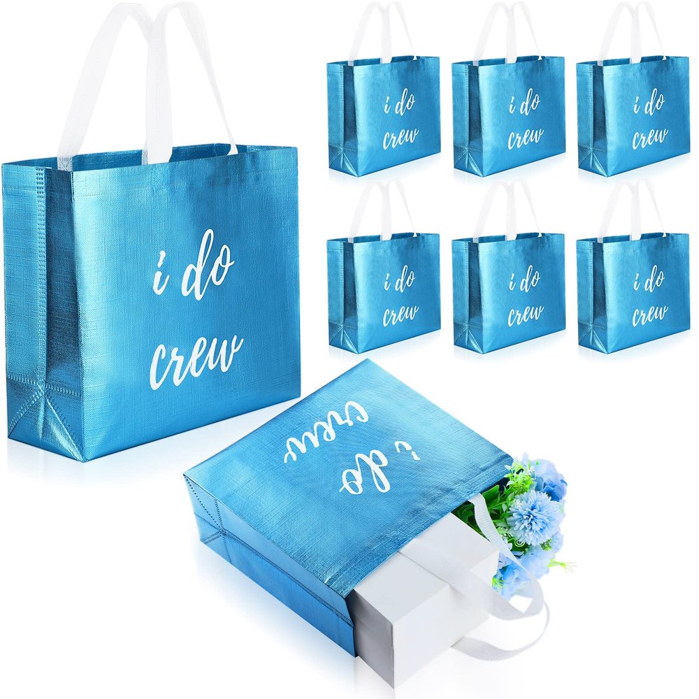 CHENGU 8 Pieces Bridesmaid Gift Bags I Do Crew Bachelorette Bags Bridesmaid Gifts for Wedding Day Bachelorette Party Bridal Party Favor Team Bride Bridal Shower(Blue)