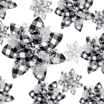 24 Christmas Glitter Artificial Poinsettia Flowers Xmas Poinsettia Artificial Wedding Flowers Decorations Xmas Tree Ornaments with Clips for Party Favors, 6 Inch, 4 Inch, 3 Inch (Black White, Silver)