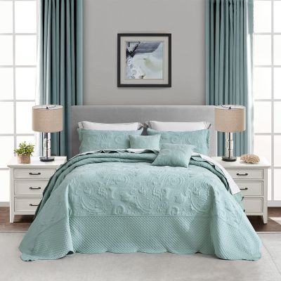 Blythease Oversized King Bedspread 138x122 Extra Wide, Paisley Pattern Design, Lightweight Bedding Cover, Reversible, 5 Piece, 100% Microfiber, California/Alaskan King, Seaglass