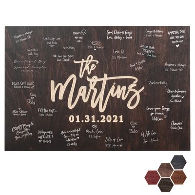 Customization Mill Personalized Wedding Guest Book Alternative | Family Name, Date | 5 Optional Wooden Colors, 2 Optional Shapes, 4 Sizes, Unique Wedding Decor - D1
