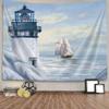 Jipusai Blue Ocean Lighthouse Tapestry for Bedroom Livingroom Decor, Lighthouse and Sailboat Wall Hanging Tapestry,Retro Nautical Wall Decor Poster Blanket Decor Accessories 70x60 IN view 2