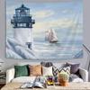 Jipusai Blue Ocean Lighthouse Tapestry for Bedroom Livingroom Decor, Lighthouse and Sailboat Wall Hanging Tapestry,Retro Nautical Wall Decor Poster Blanket Decor Accessories 70x60 IN view 3