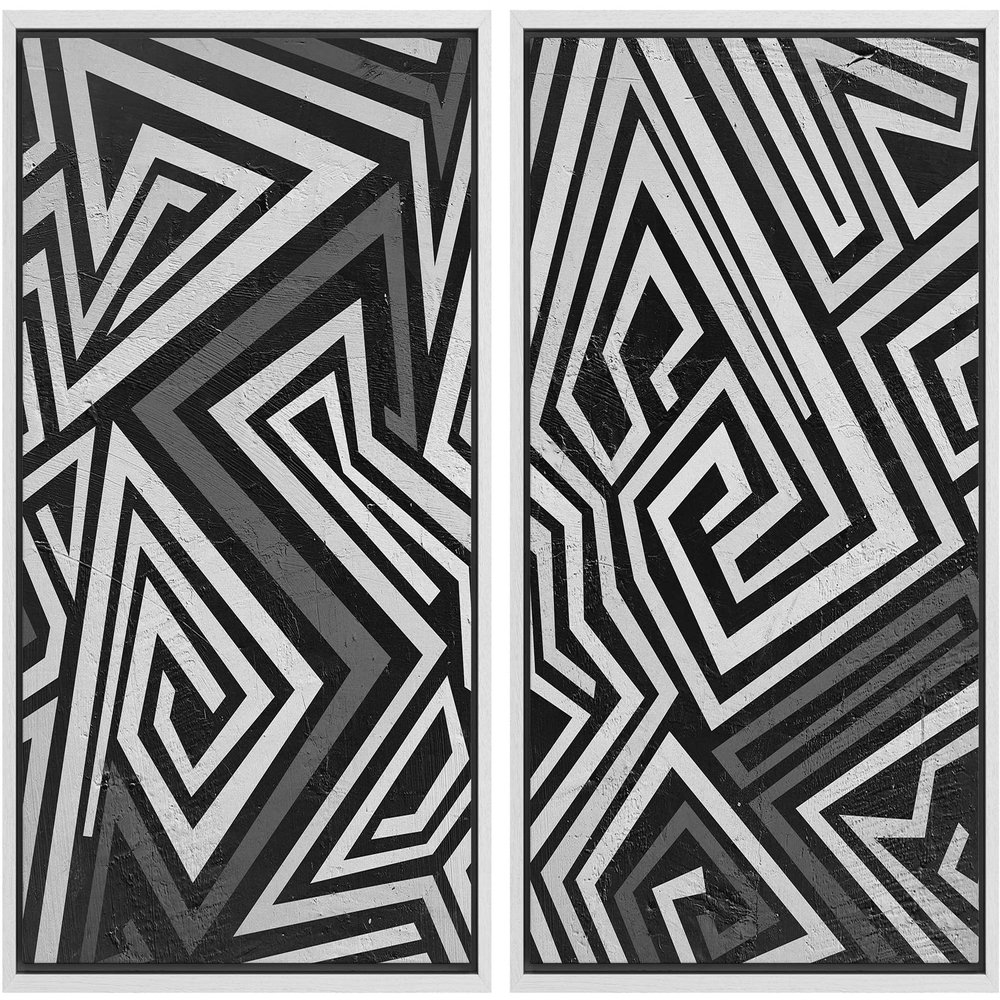 IDEA4WALL Framed Canvas Print Wall Art Set Geometric Dark Graffiti Street Art Abstract Shape Illustrations Modern Art Decorative Bohemian Calm/Zen for Living Room, Bedroom, Office - 16"x24"x2 White