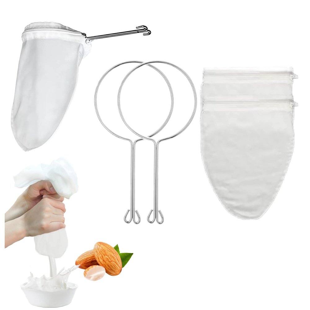 2 Pack Nut Milk Bags, Extra Fine Mesh Strainer Bags - Reusable Cheesecloth for Almond Milk, Juicing, Cold Brew Coffee, Jelly, Honey & Berry Seeds