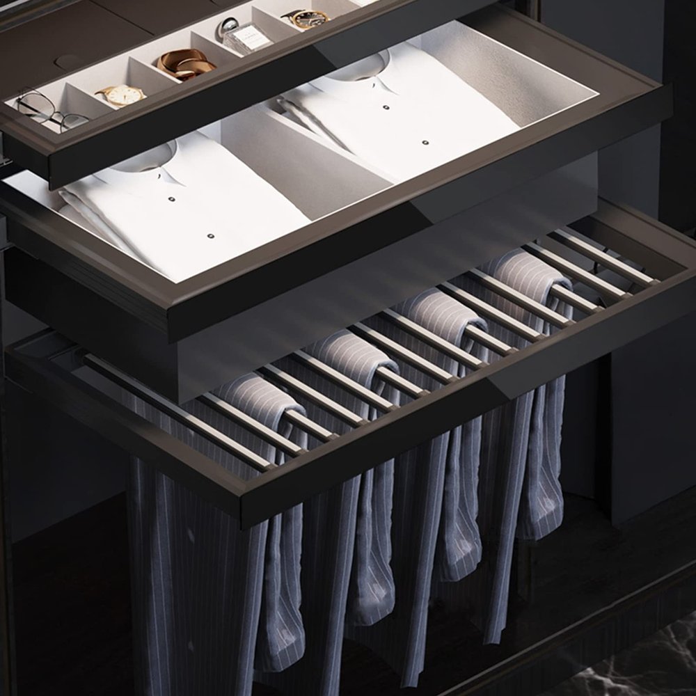 JIAOCKJIAO Adjustable Pull Out Pants Rack Large Size, Rectangle Pull Out Trousers Rack, Damping Rail, Extendable Pull Out Closet Rod for Space Saving and Storage