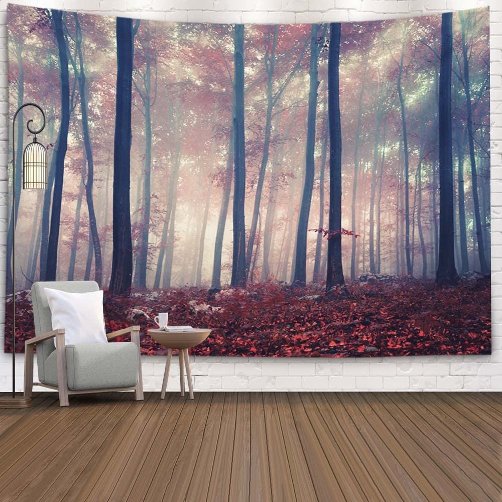 EMMTEEY Red Forest Tapestry - Mystic Autumn Red Beech Forest for Living Room 80X60 - Present for Friends Families