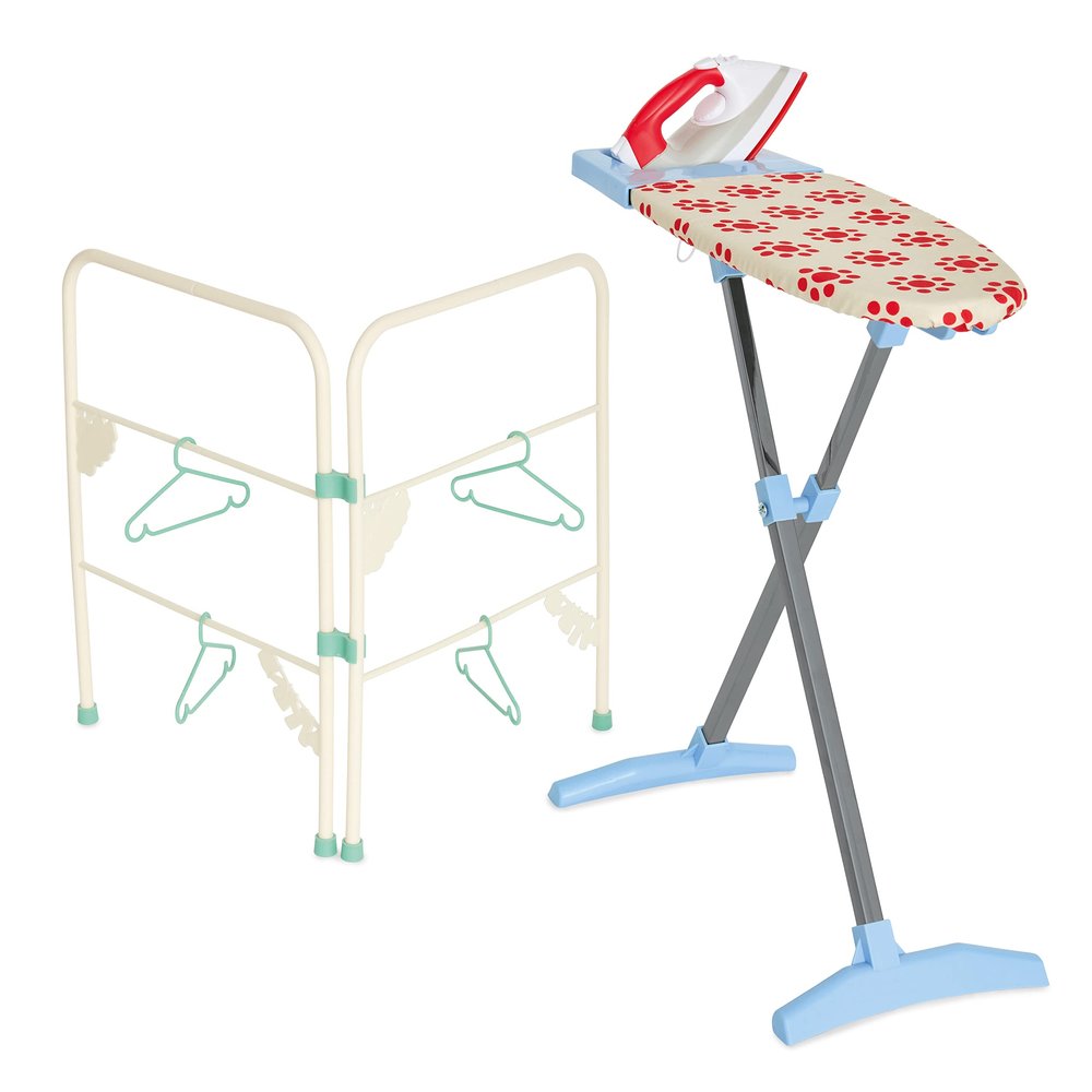 Casdon Ironing Set | Toy Ironing Board and Iron for Children Aged 3+ | Folding Clothes Airer and Hangers Included!, Pink