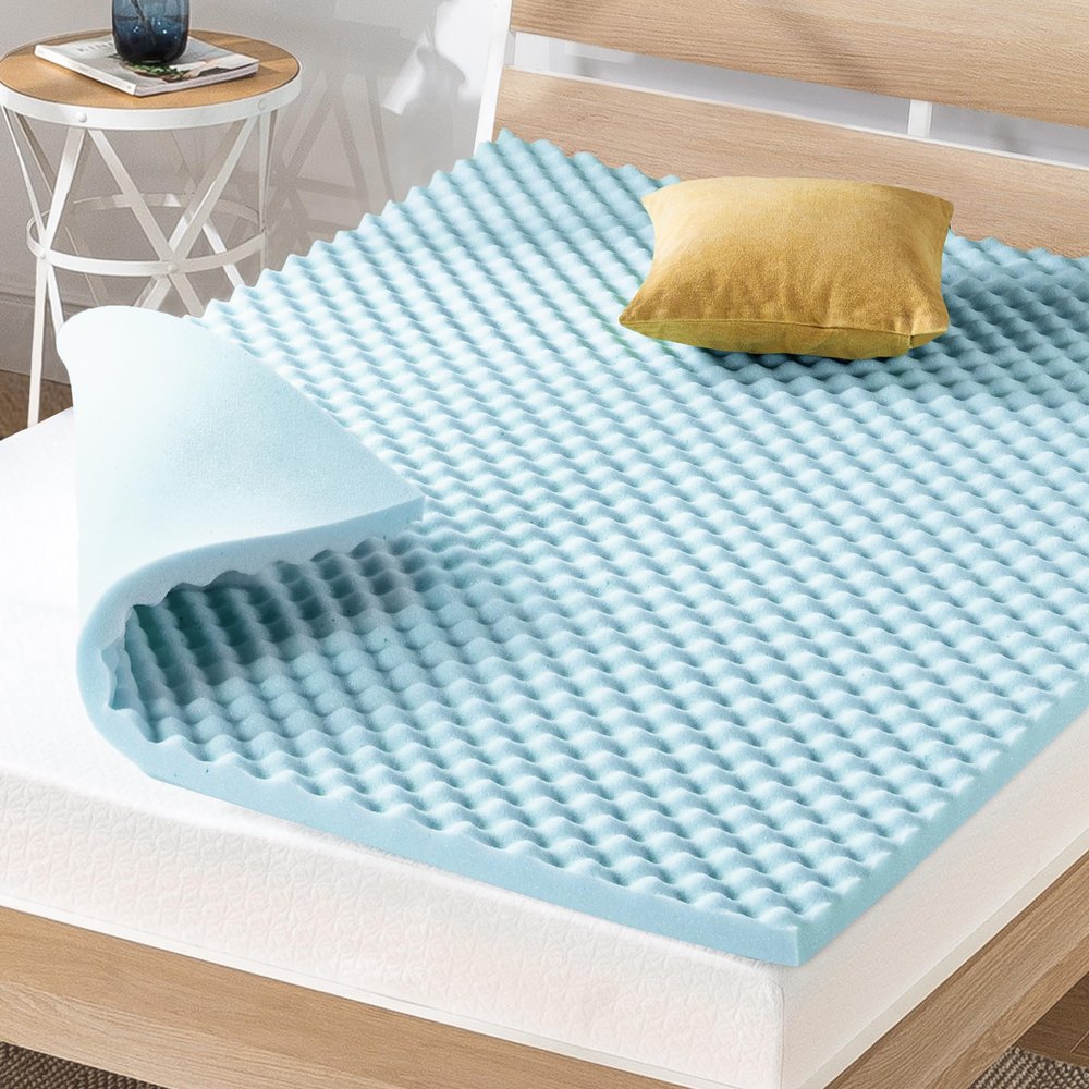 Best Price Mattress 2 Inch Egg Crate Memory Foam, Cooling Gel Infusion, Full Mattress Topper, Dorm Essentials, Blue