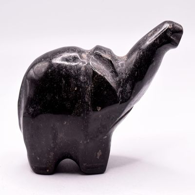 110mm 265g Black Serpentine Elephant Statuette Hand Carved Chinese Collectible Figurine Decor Gemstone Crystal Mineral Sculpture