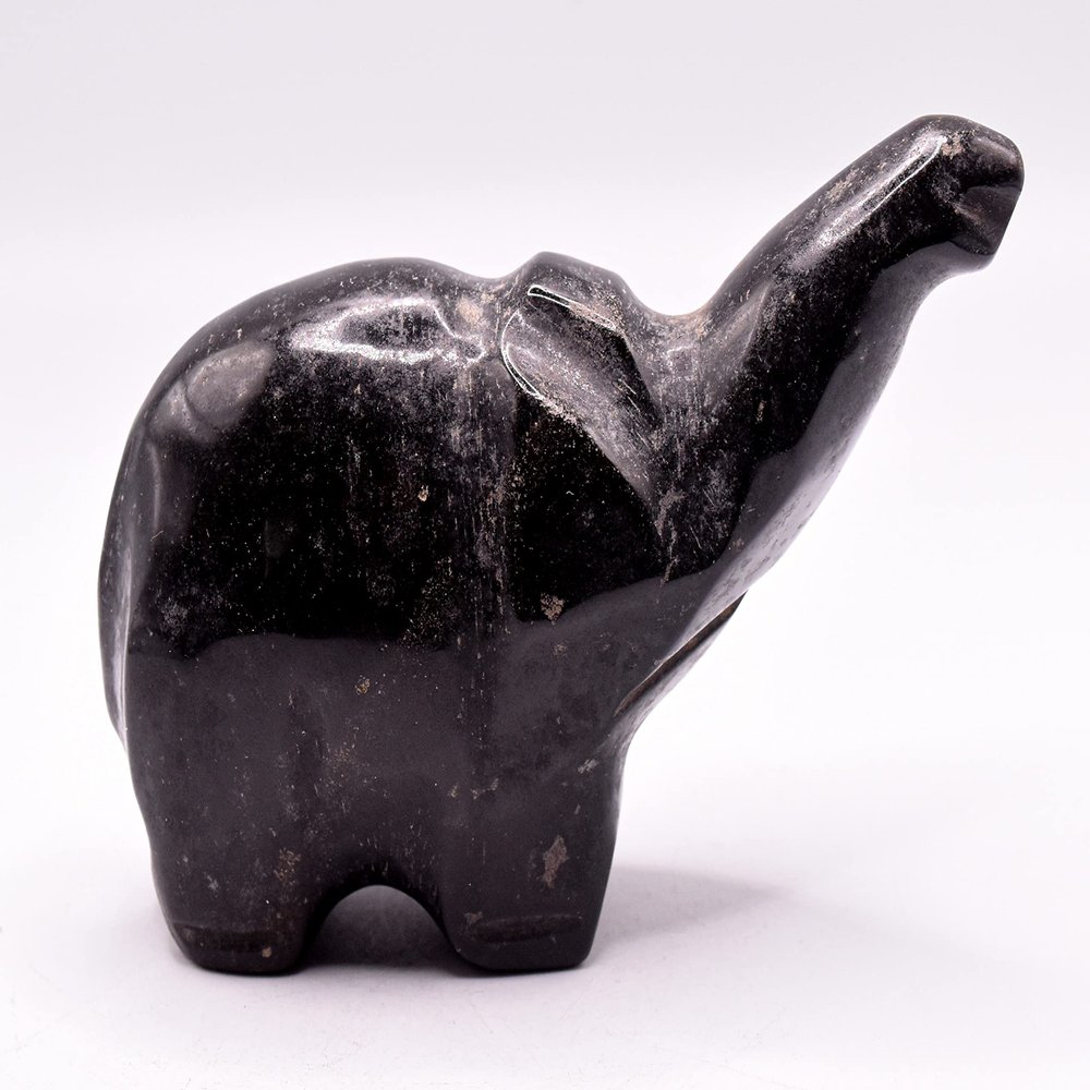 110mm 265g Black Serpentine Elephant Statuette Hand Carved Chinese Collectible Figurine Decor Gemstone Crystal Mineral Sculpture