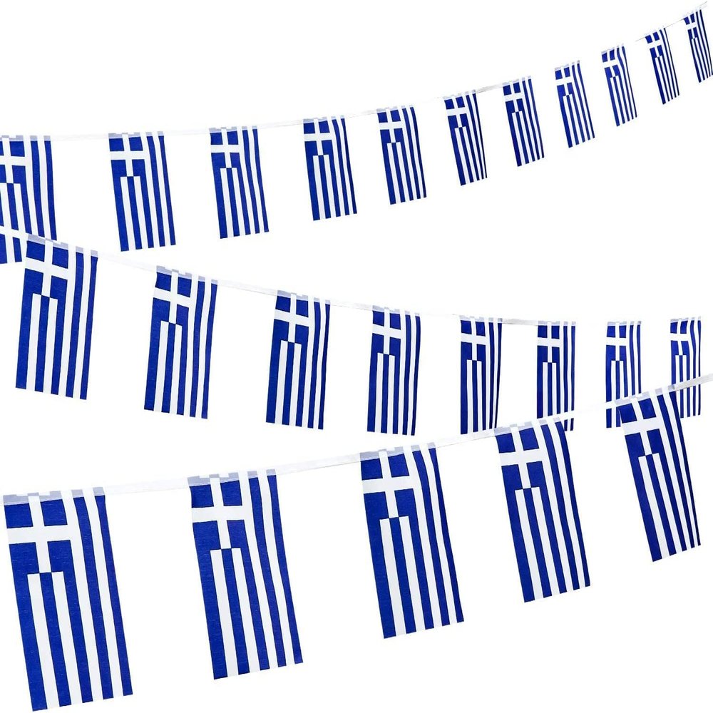 SGerste 32.8Ft Greece National Flag Bunting 38Pcs Blue Greece Rectangular Flag Bunting Banner Greek Flag String Bunting for National Day Parades Decorations Sports Events Home Celebration Party
