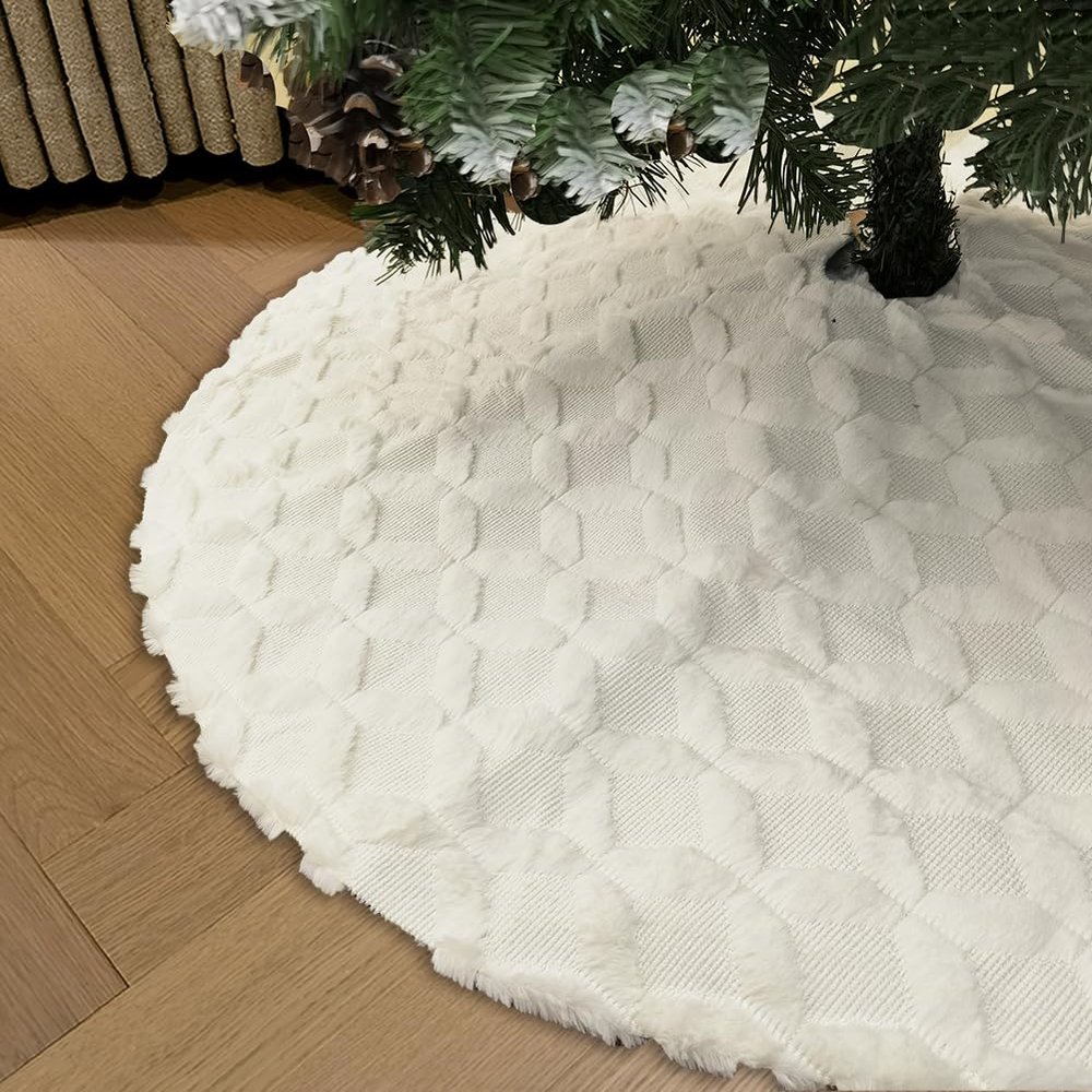 AISENO 36 Inch Christmas Tree Skirt Faux Fur with Cable Knit Knitted Thick Decoration for Merry Christmas Decoration