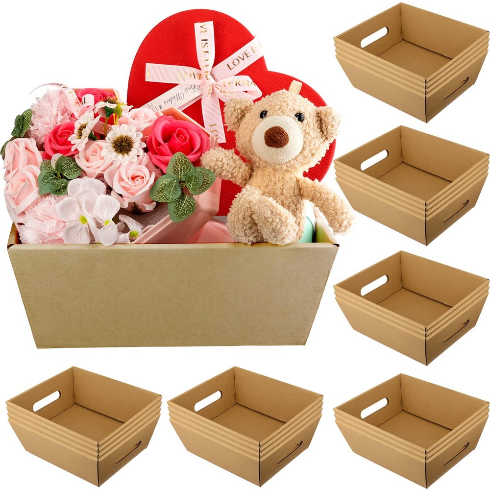 Fainne 20 Pcs Graduation Gift Baskets 10" x 8" Empty Kraft Cardboard Baskets with Handles Bulk Empty Gift Trays Containers for Wedding Graduation Easter Basket Stuffer Decor(Brown)