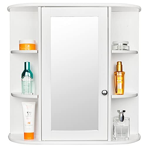 Bathroom Medicine Cabinet with Mirror, Wall Mounted Bathroom Storage Cabinet with Mirror Door & Open Shelves, Bathroom Mirror Wall Cabinet, Mirror Cabinet for Bathroom, Kitchen Side Cupboard Organizer
