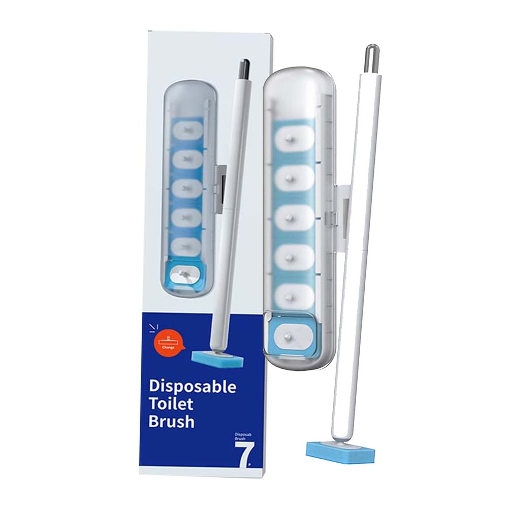 alievoke Toilet Bowl Scrubber Disposable Toilet Brush Kit for Bathroom Cleaning with Long Handle Wand and Holder (Moonlight White)