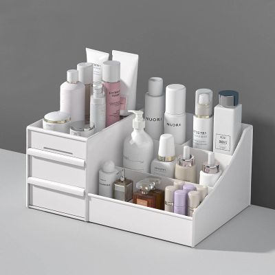ERBRA Drawer Type Makeup Box Plastic Storage Box Dresser Table Cosmetics Storage Compartment Compartment tidying Dormitory Shelf 28.5 * 17.5 * 12.5cm White