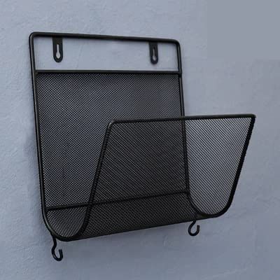 YQBUER Magazine & File Storage Organizer Rack Modern Metal Wall Mounted Storage Shelves with 2 Hooks for Hanging in Entryway Bedroom Bathroom Laundry Room (Color : C)