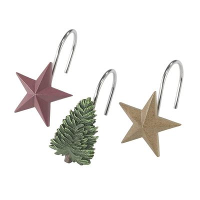 Avanti Linens - Shower Curtain Hooks, Hand Painted Bathroom Decor, Ideal Christmas Decorations, Set of 12 (Trees Collection)