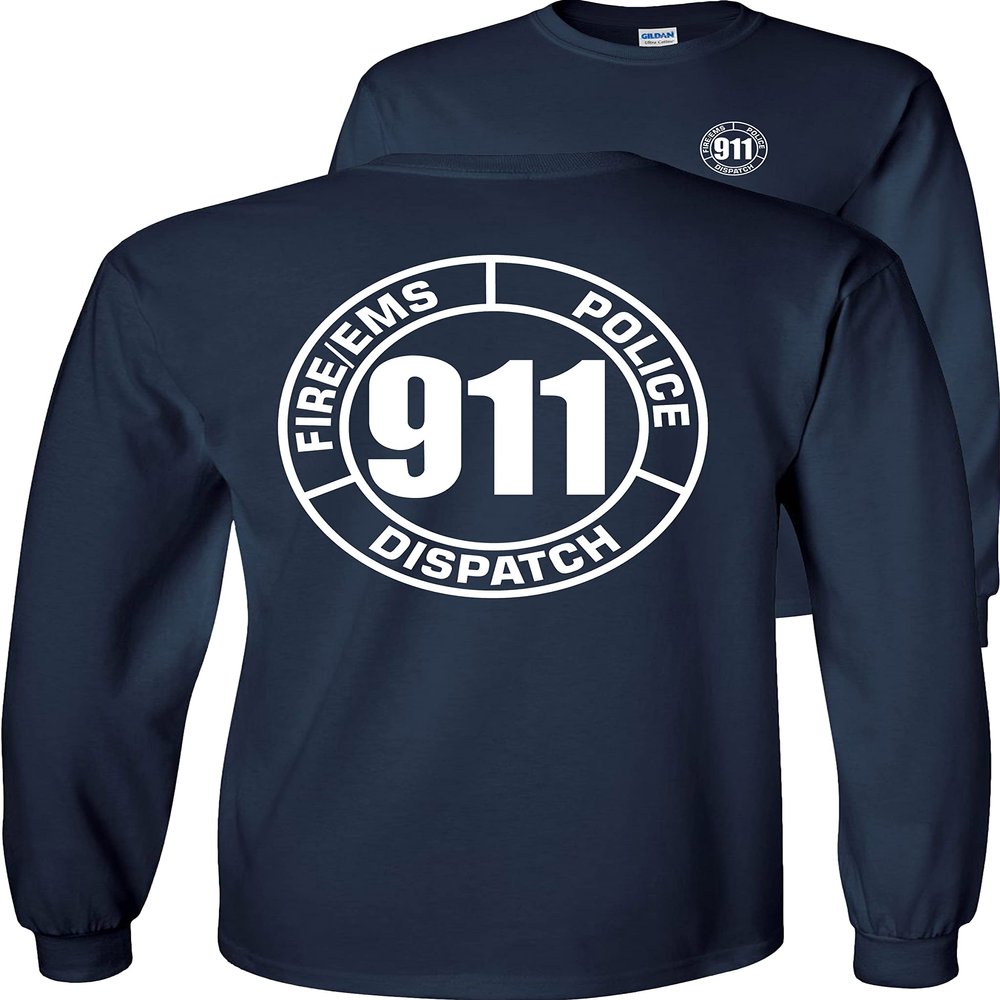 FAIR GAME 911 Operator Long Sleeve Shirt 911 Dispatch Fire EMS Police Circle-Navy-Medium