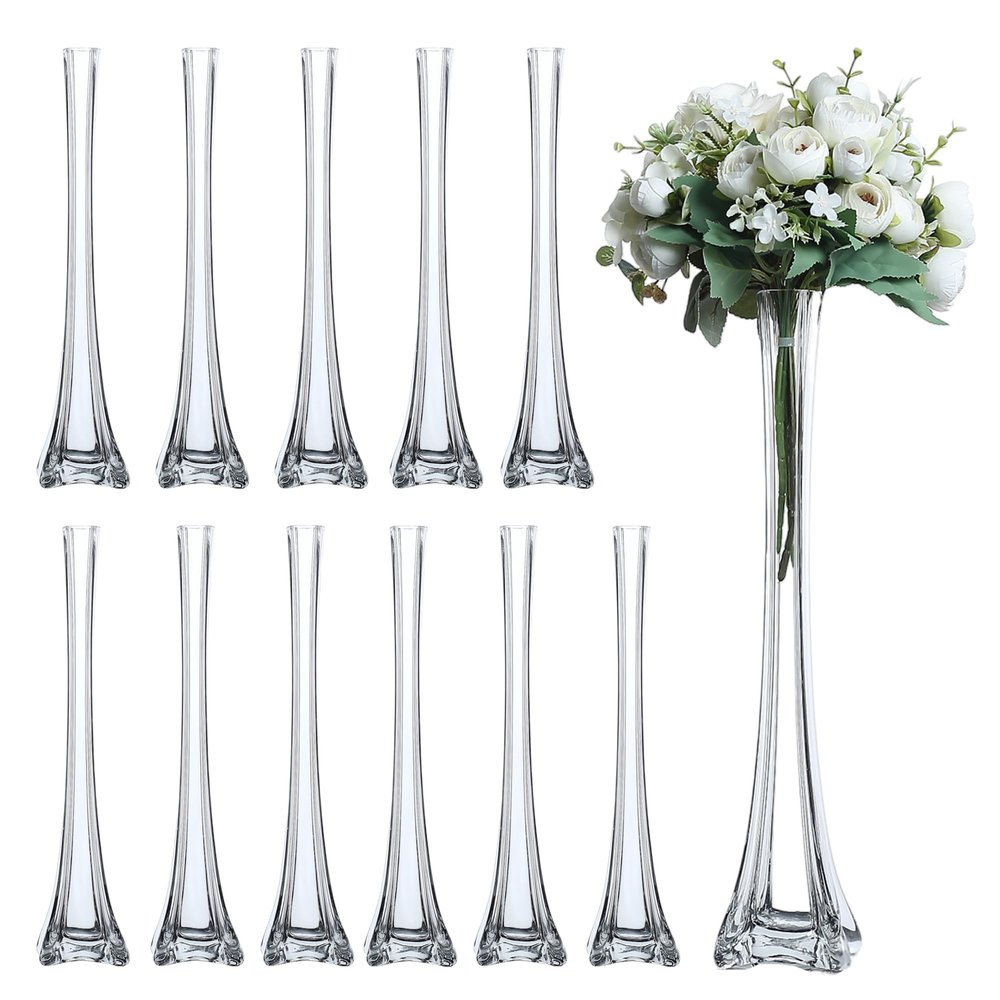 Craft And Party, Pack of 12, Eiffel Tower Vases Centerpiece for Flower, Wedding, Decoration. (24", Clear)