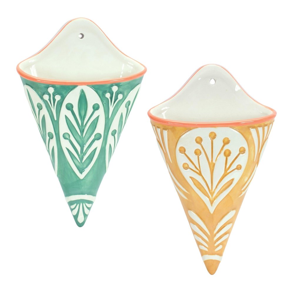 Melrose Set of 2 Ceramic Wall Pocket with Green Finish 85367DS