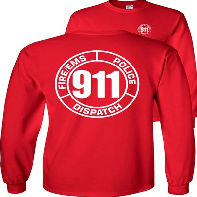 FAIR GAME 911 Operator Long Sleeve Shirt 911 Dispatch Fire EMS Police Circle-Red-XL