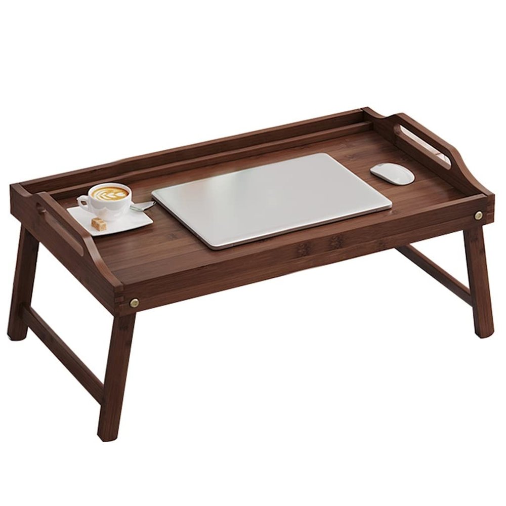 Fold Away Table Bed Tray Table Bamboo Breakfast Tray with Foldable Legs Computer Table for Sofa, Bed, Desk Snack Tray (Color : Brown, Size : 60 * 30 * 28cm)