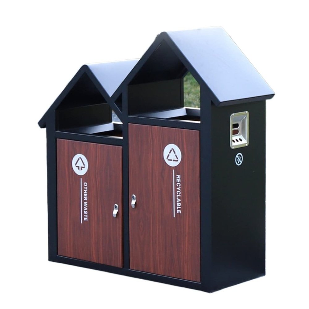 moisture Patio Outdoor Trash Can Creative Outdoor Double-Barrel Trash Can Classification Trash Can with Ashtray Creative Large-Capacity Trash Can Outdoor Trash Can (Color : A)