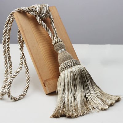 1Pc Polyester Tassel Curtain Tieback Handmade Hanging Ball Tassels Fringe Curtains Holder Buckle Rope Decor Room Accessories,Beige,4pcs