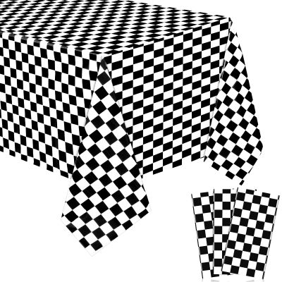 3 Sheets Black and White Checkered Disposable Tablecloths Racing Car Party Tablecloths 54 x 108 Inch Checkered Flag Table Cover Plastic Racetrack Rectangular Table Cloth for Car Road Birthday Party