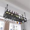Bar Wine Rack Ceiling Wall Hanging Wine Bottle Holder Metal, Upside Down Wine Glass Storage Racks, Goblet Stemware Racks for Under Cabinet, Kitchen Black Adjustable Height ( Size : 140x25x21cm ) view 2