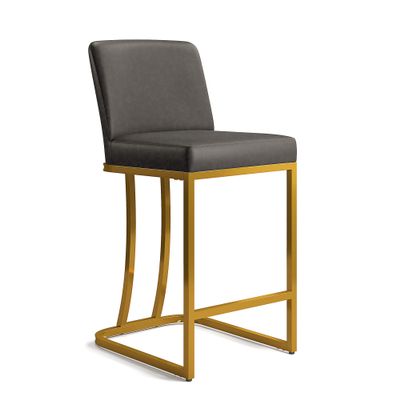 ALPHA HOME Counter Stools with Backs, 24 inch Bar Stools for Kitchen Island, Upholstered PU Leather Bar Chair with footrest, Great for Coffee Shop, Kitchen, Dining Room, Gray&Gold