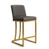 ALPHA HOME Counter Stools with Backs, 24 inch Bar Stools for Kitchen Island, Upholstered PU Leather Bar Chair with footrest, Great for Coffee Shop, Kitchen, Dining Room, Gray&Gold view 1