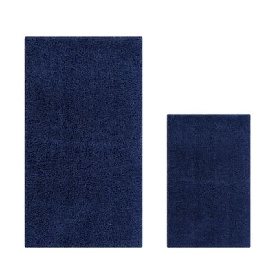 Better Trends Micro Plush Collection Tufted 100% Polyester 2 Piece Set (17" x 24" | 24" x 40") Bath Rug Set, Navy