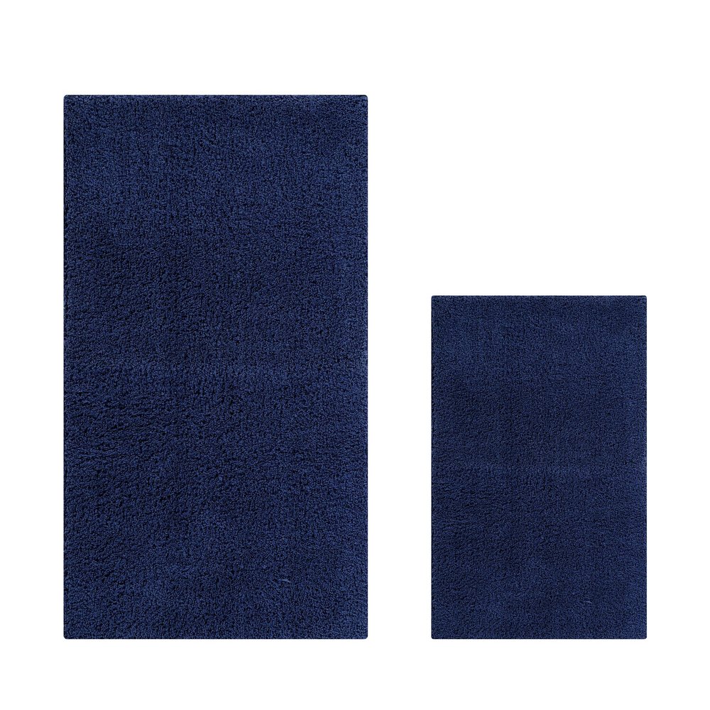 Better Trends Micro Plush Collection Tufted 100% Polyester 2 Piece Set (17" x 24" | 24" x 40") Bath Rug Set, Navy