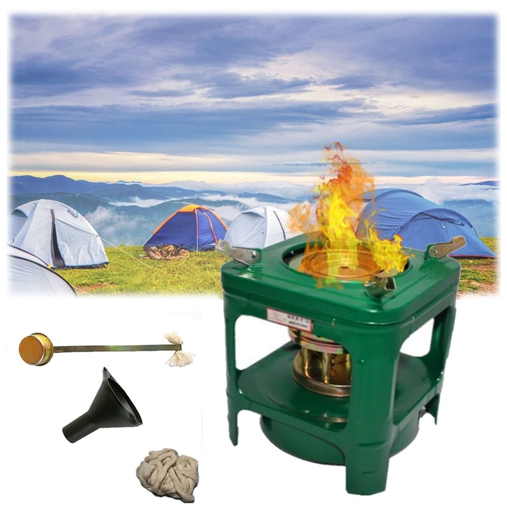 Green Portable Kerosene Stove Heater, Compact Camp Stove, 8 Core Outdoor Diesel Stove with Spare Core, for BBQ Cooking Camping Picnic Hiking