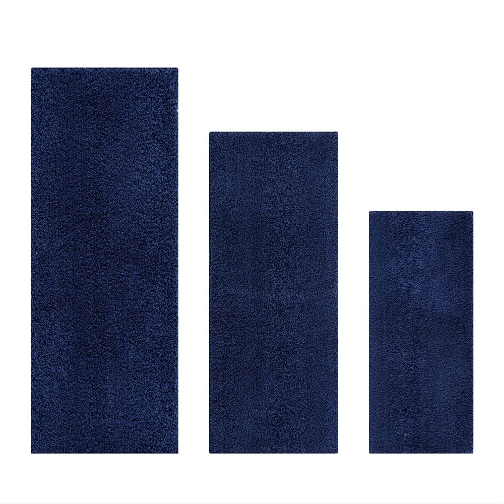 Better Trends Micro Plush Collection Tufted 100% Polyester 3 Piece Set (17" x 24" | 21" x 34" | 24" x 40") Bath Rug Set, Navy